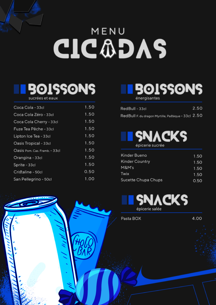 Carte des tarifs des boissons et snacks